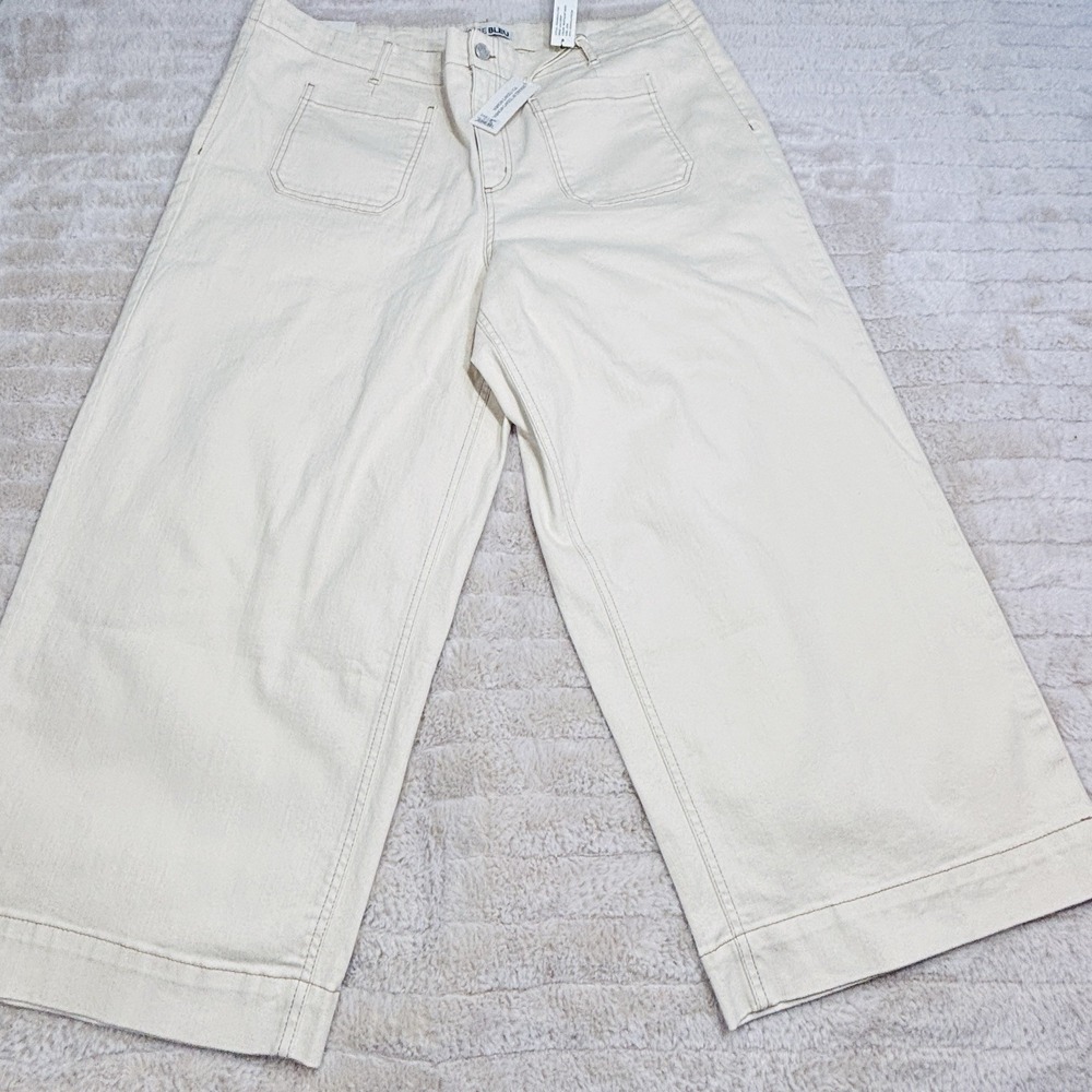 Code Bleu 22W Jean Pants Wide Leg Cropped Stretch Casual "Whitecap‎ Gray" NWT